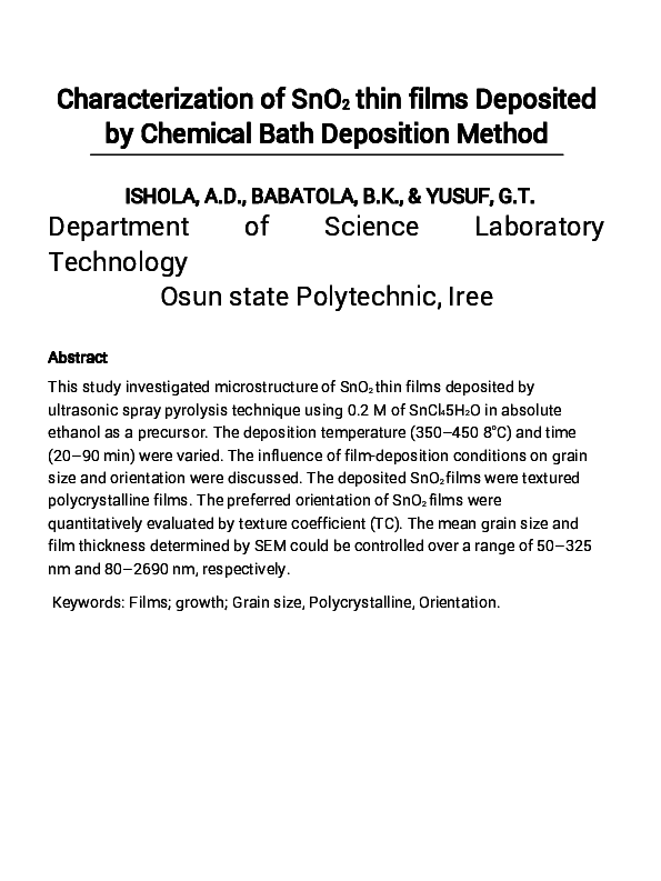 (PDF) Characterization of SnO2 thin films Deposited by Chemical Bath ...