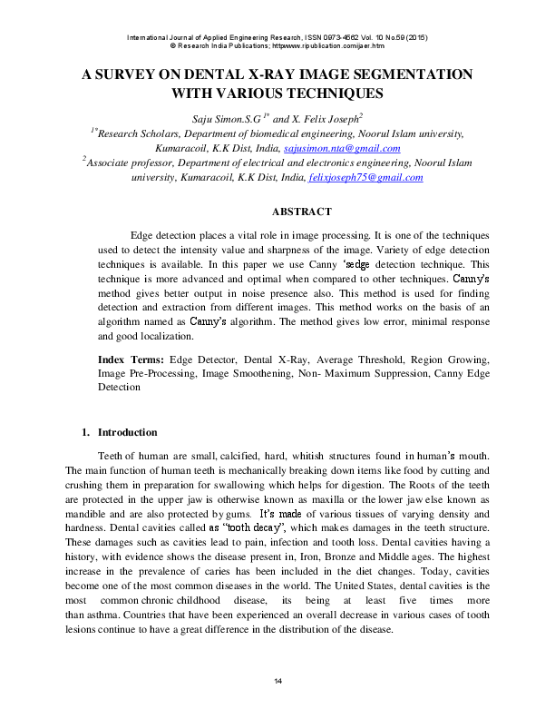 (PDF) A SURVEY ON DENTAL XRAY IMAGE SEGMENTATION WITH VARIOUS TECHNIQUES