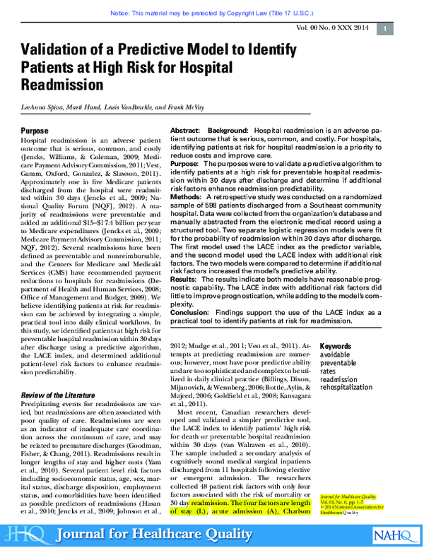 (PDF) Validation of a Predictive Model to Identify Patients at High ...