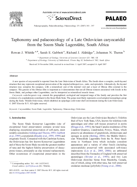 (PDF) Taphonomy and palaeoecology of a Late Ordovician caryocaridid ...