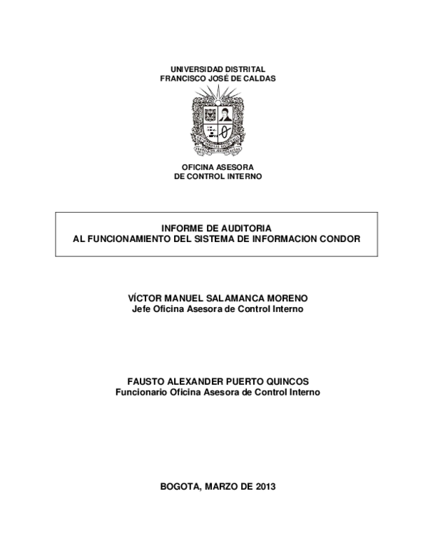 (PDF) INFORME DE AUDITORIA DE CONTROL INTERNO | Ronald Danilo Arévalo ...
