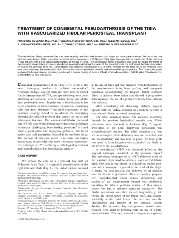 (PDF) Treatment of congenital pseudarthrosis of the tibia with ...