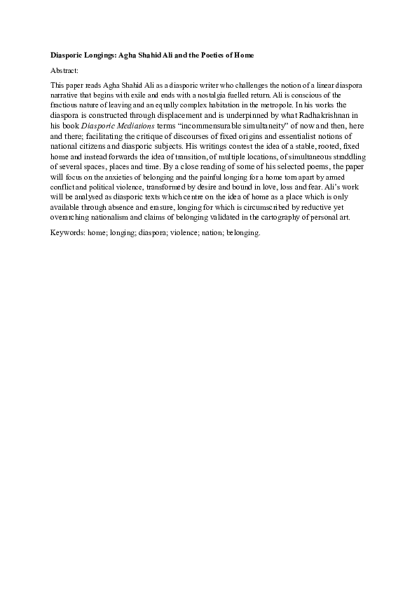 (DOC) Agha Shahid Ali Dr. Paromita Bhattacharya Chakrabarti