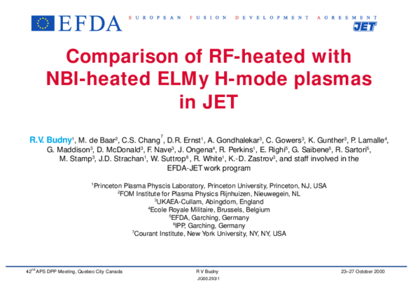 (PDF) Comparison of RF-heated with NBI-heated ELMy H-mode plasmas in JET