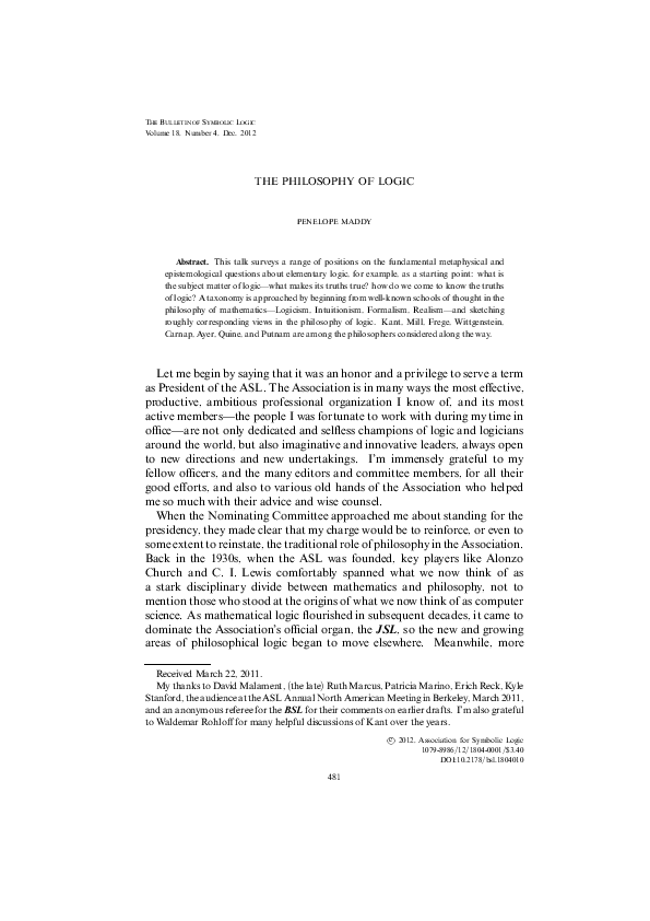 (PDF) The philosophy of logic