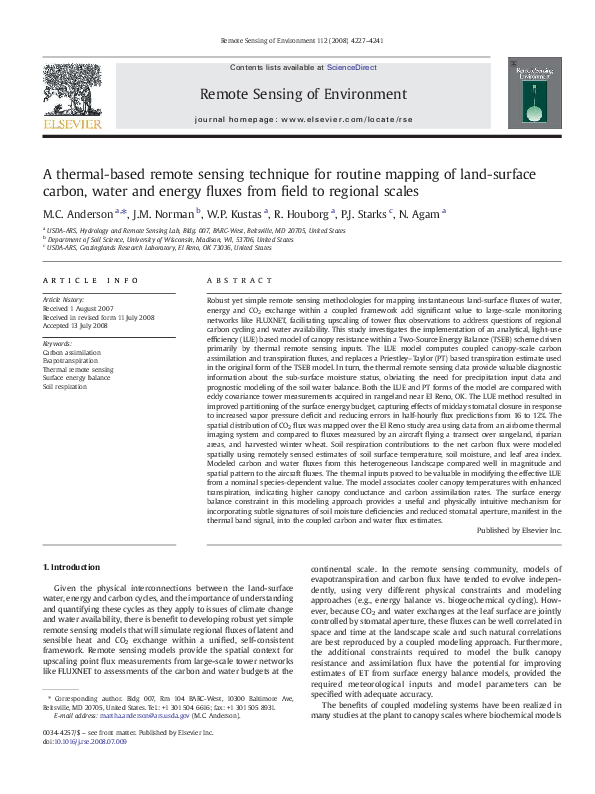(PDF) Mapping coupled carbon and water fluxes at the land surface using ...
