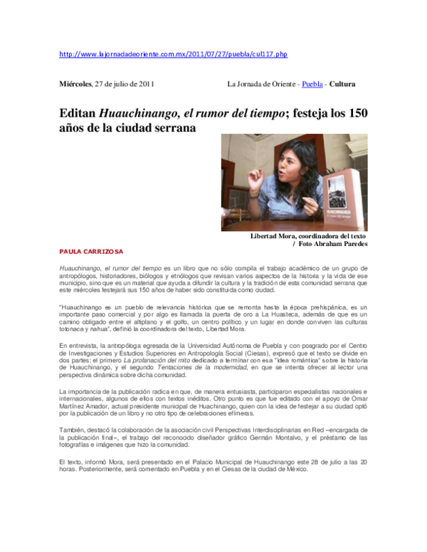 (PDF) Editan "Huauchinango. El rumor del tiempo"; festeja los 150 años