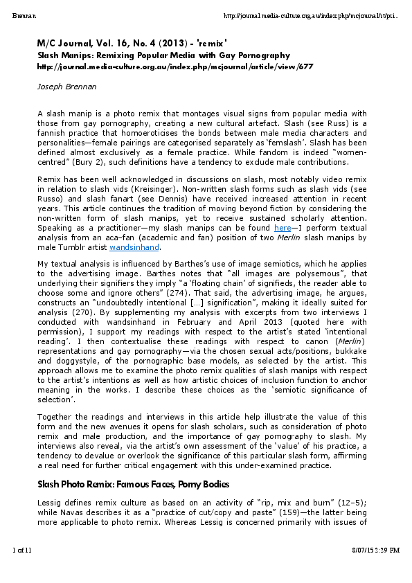 Slash manips: Remixing popular media with gay pornography