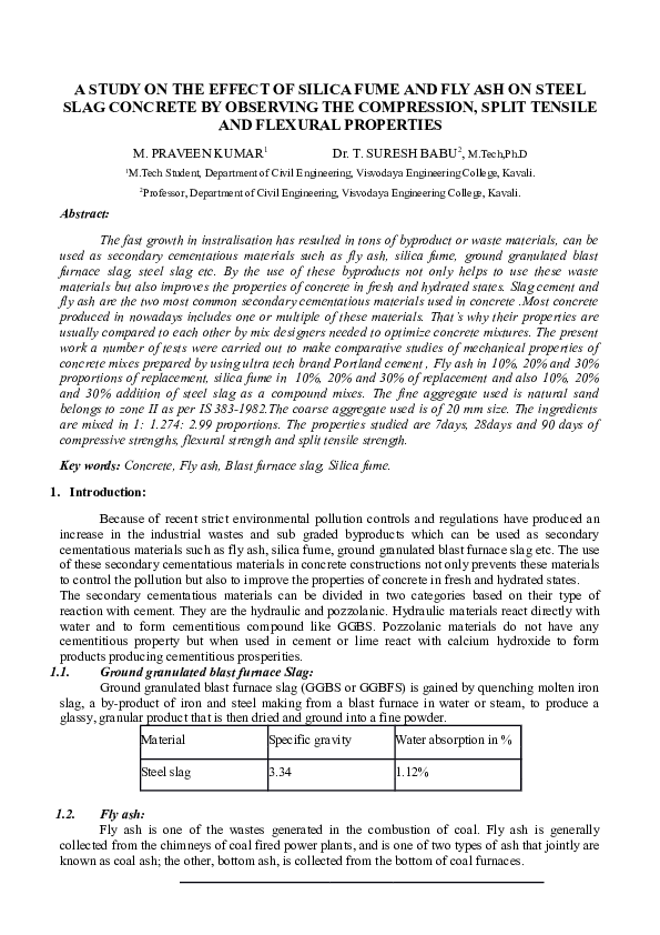 (DOC) A STUDY ON THE EFFECT OF SILICA FUME AND FLY ASH ON STEEL SLAG ...