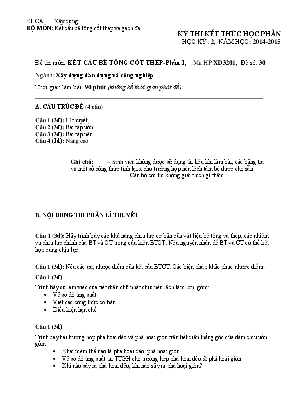 First page of “A. CẤU TRÚC ĐỀ (4 câu”