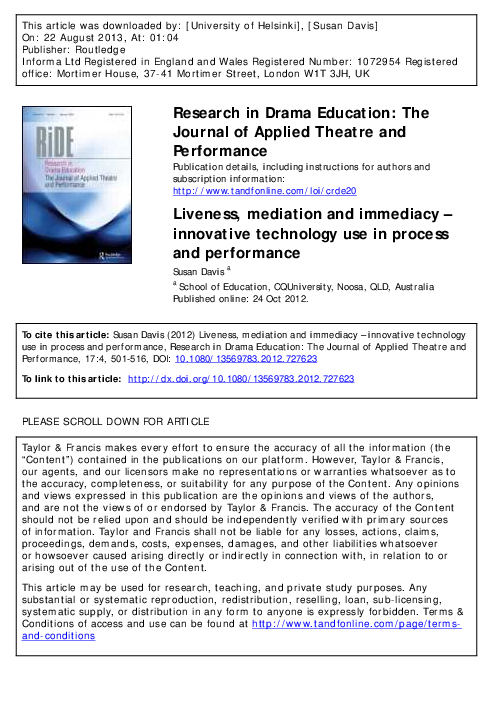 (PDF) Liveness, mediation and immediacy – innovative technology use in ...