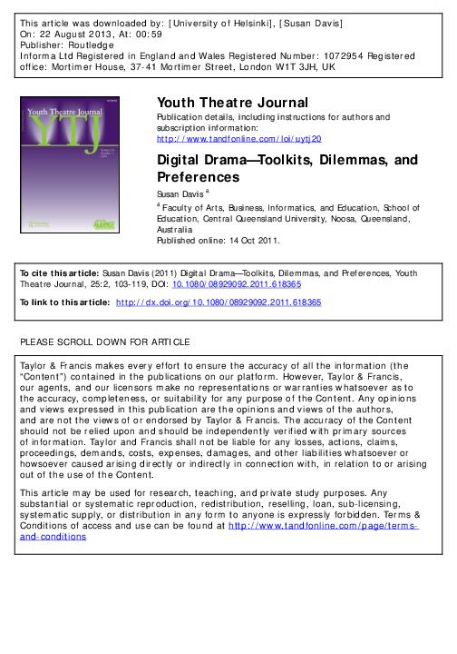 (PDF) Digital Drama—Toolkits, Dilemmas, and Preferences Susan Davis