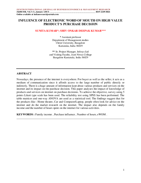 (PDF) INFLUENCE OF ELECTRONIC WORD OF MOUTH ON HIGH VALUE PRODUCT’S ...