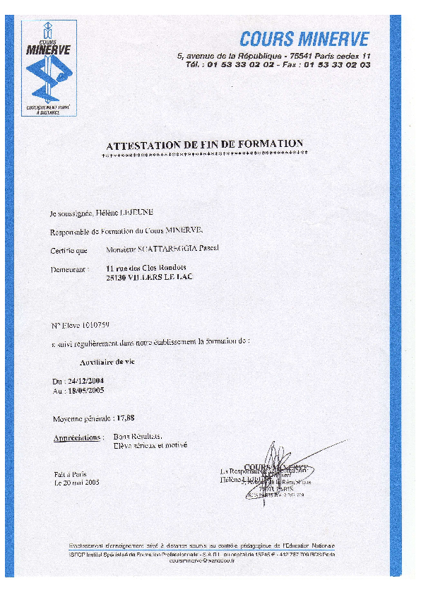 Attestation De Fin De Formation