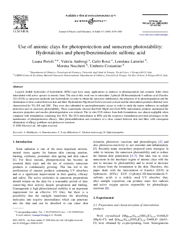 (PDF) Use of anionic clays for photoprotection and sunscreen ...