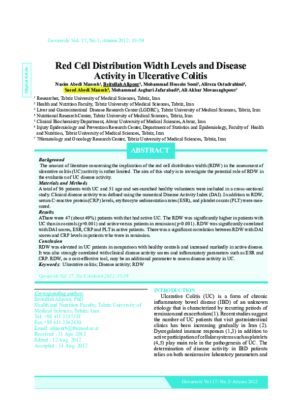 (PDF) Red Cell Distribution Width Levels and Disease Activity in ...