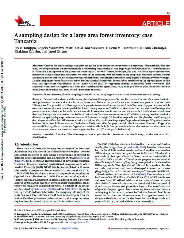 (PDF) A Sampling design for a large area forest inventory - case Tanzania