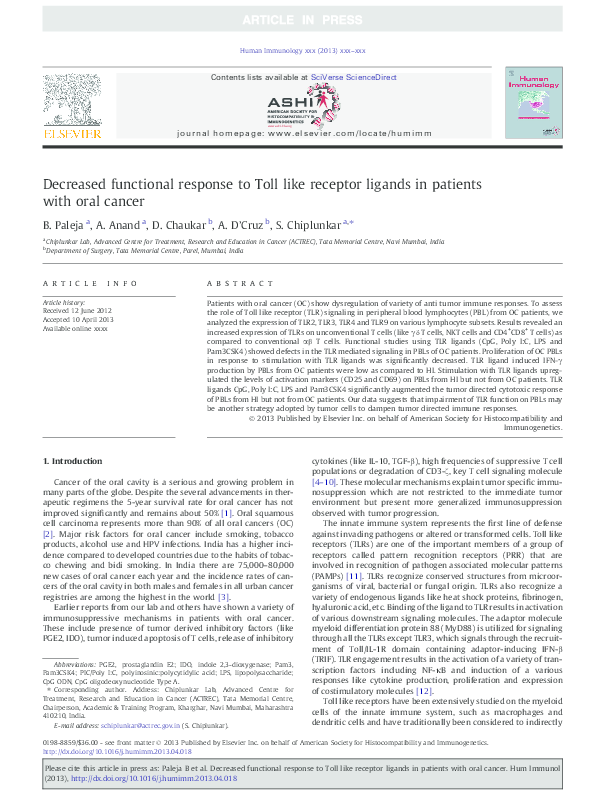 (PDF) Decreased functional response to Toll like receptor ligands in ...