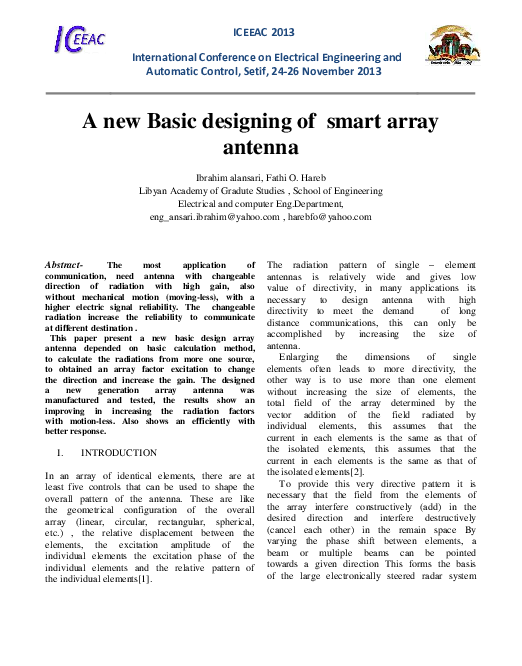 (PDF) A new Basic designing of smart array antenna