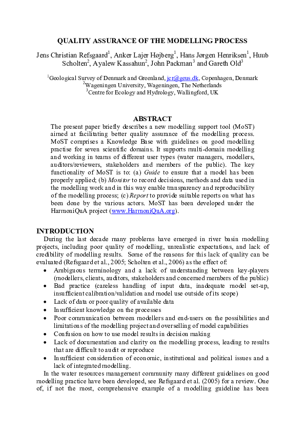 (PDF) Quality Assurance of the modelling process