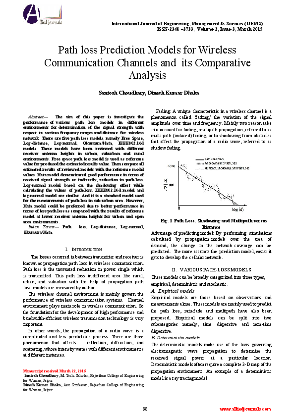 (PDF) Path loss Prediction Models for Wireless Communication Channels