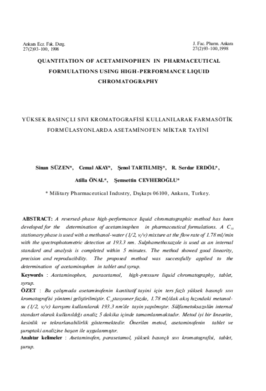 (PDF) QUANTITATION OF ACETAMINOPHEN IN PHARMACEUTICAL FORMULATIONS
