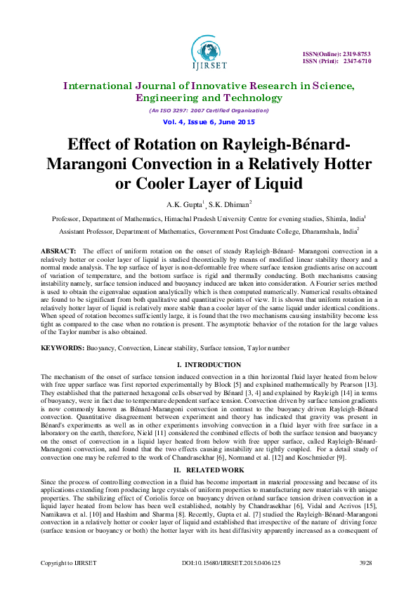 (PDF) Effect of Rotation on Rayleigh-Bénard-Marangoni Convection in a ...