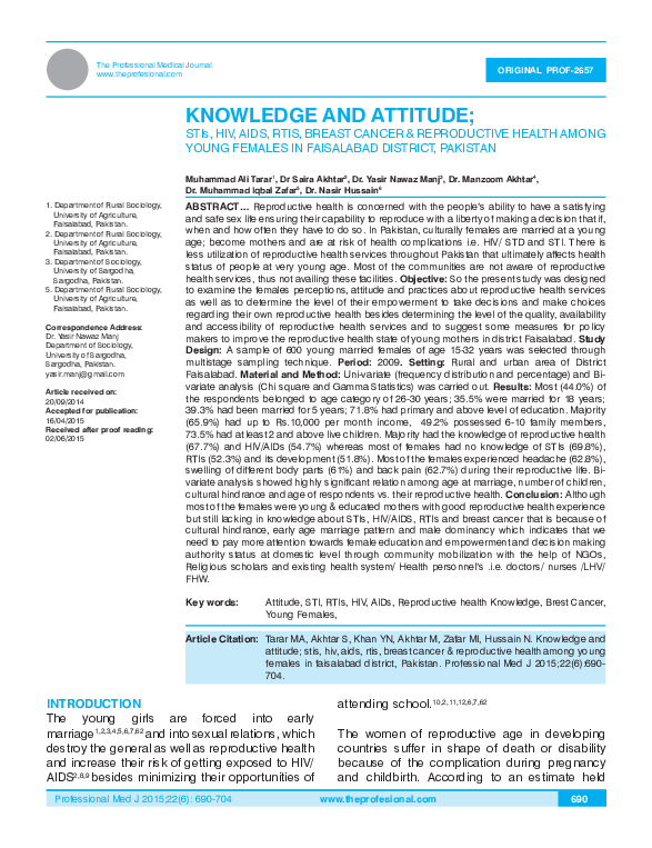 (PDF) Knowledge and Attitude about STIs,HIV,AIDS,RTIS,Breast Cancer and ...