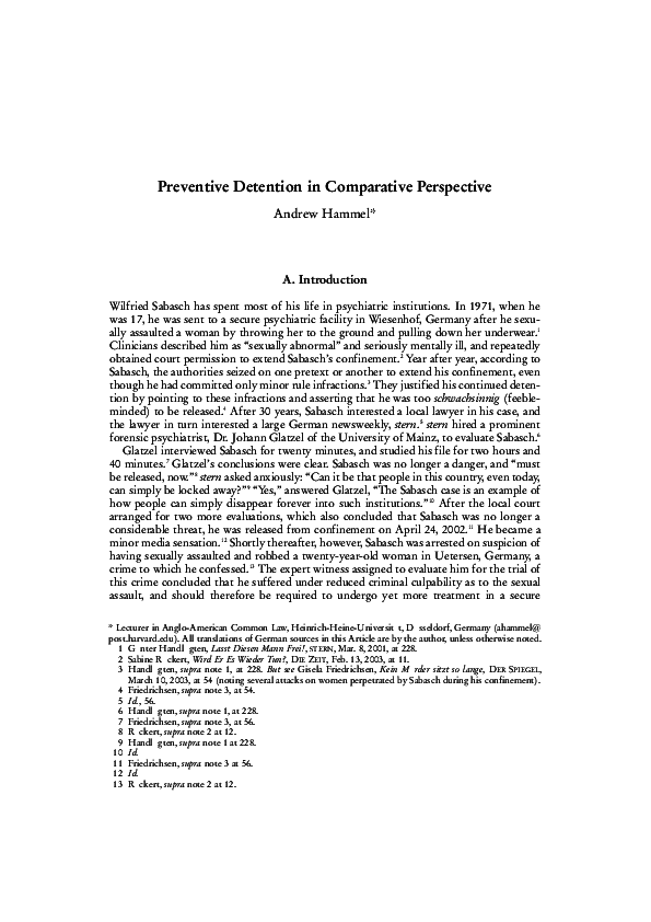 (PDF) Preventive Detention in Comparative Perspective