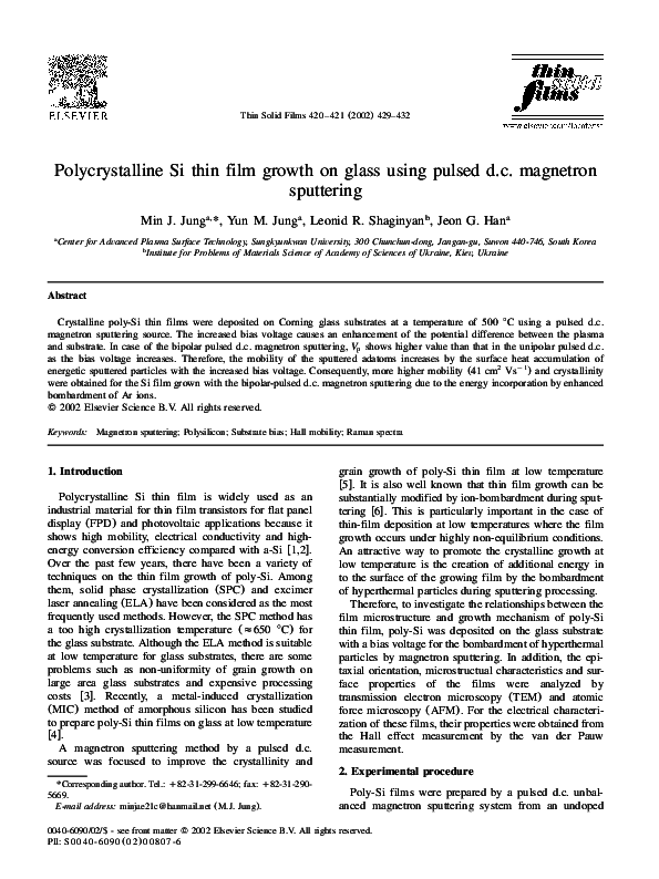 (PDF) Polycrystalline Si thin film growth on glass using pulsed d.c ...