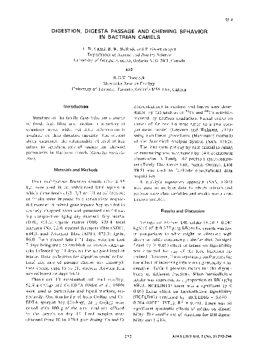 (PDF) Digestion, digesta passage and chewing behavior in Bactrian camels