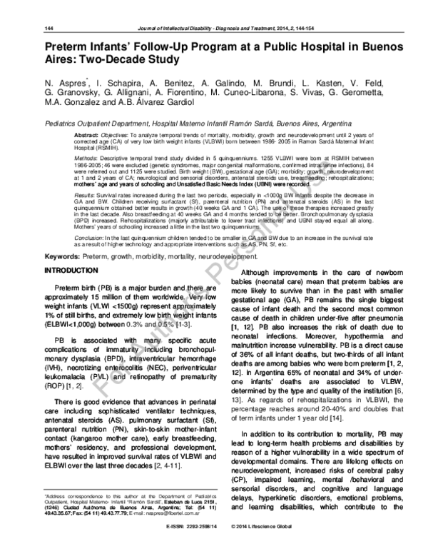 (PDF) Preterm Infants' Follow-Up Program at a Public Hospital in Buenos ...