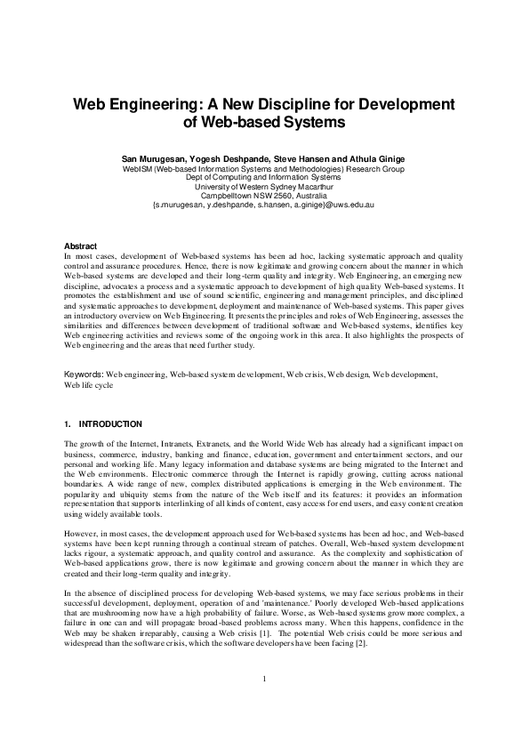 (PDF) Web Engineering: A New Discipline for Development of Web-based ...