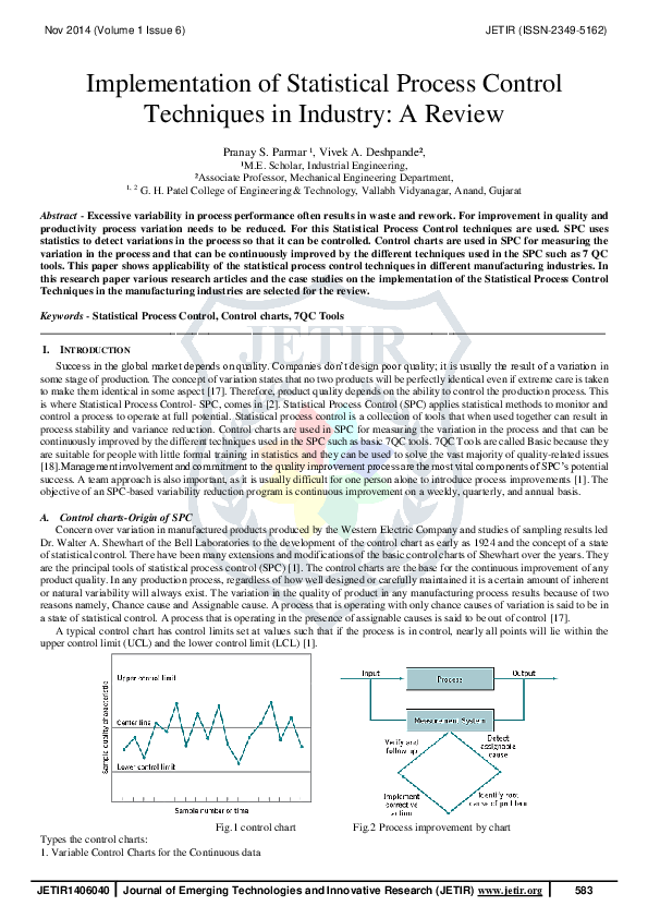 (PDF) Implementation of Statistical Process Control Techniques in