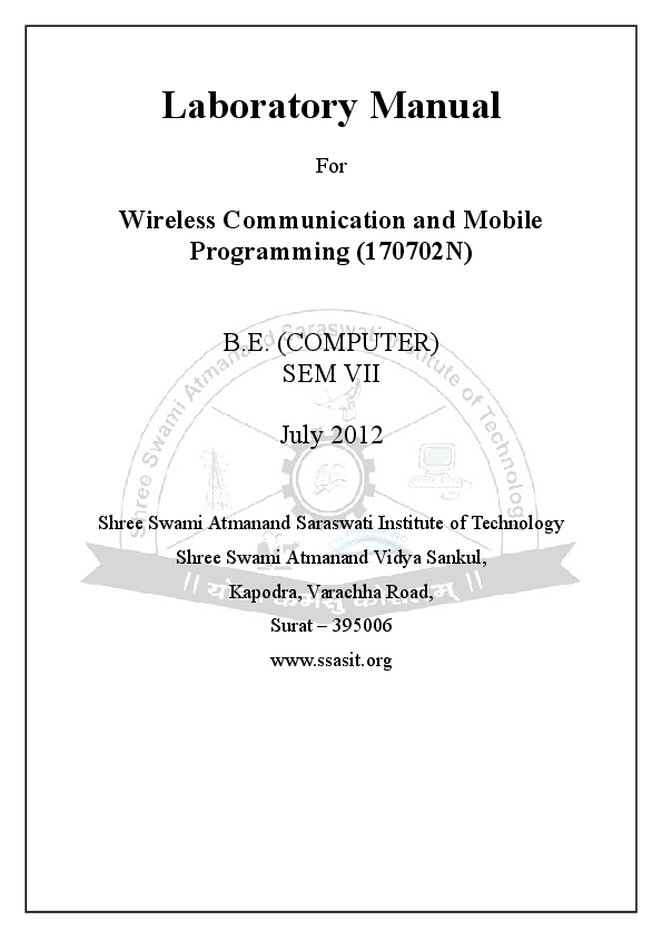 (DOC) Laboratory Manual Wireless Communication and Mobile Programming