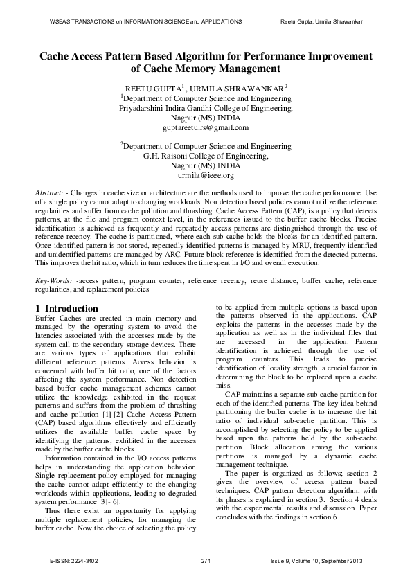 (PDF) Cache Access Pattern Based Algorithm for Performance Improvement ...