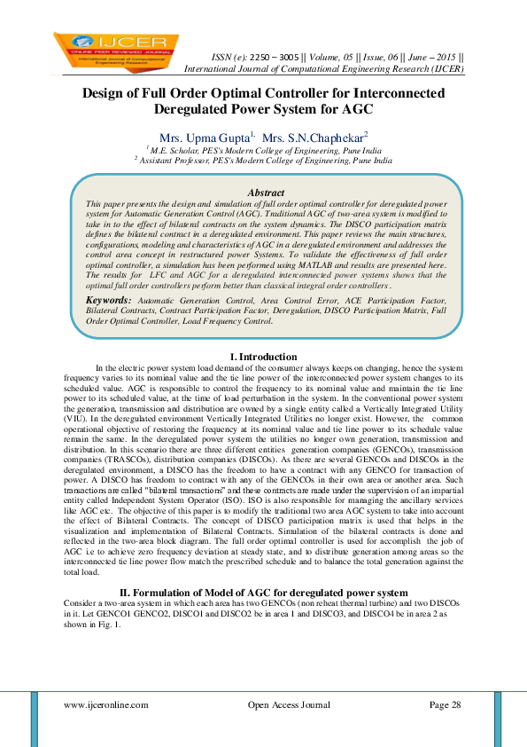 (PDF) Design of Full Order Optimal Controller for Interconnected ...