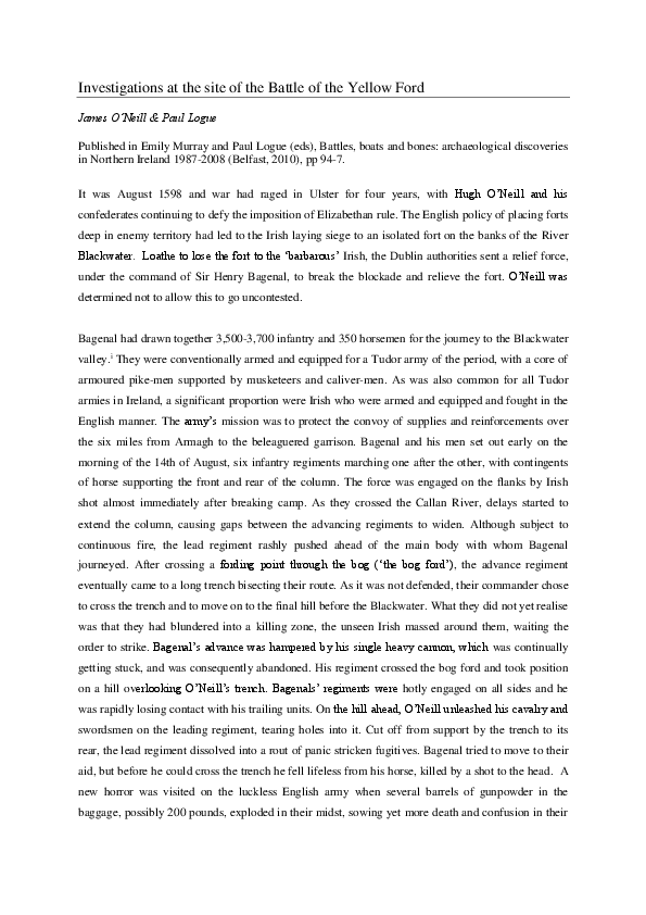 (PDF) Investigations at the site of the Battle of the Yellow Ford