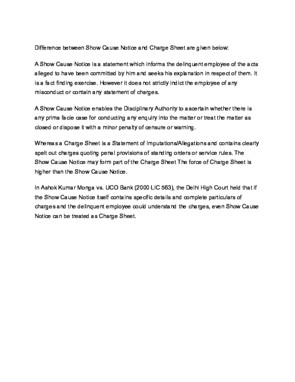 (DOC) Difference Between Charge Sheet Show Cause Gautam Kumar