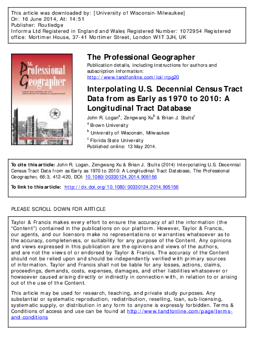  pdf interpolating u s decennial census tract data from as early as