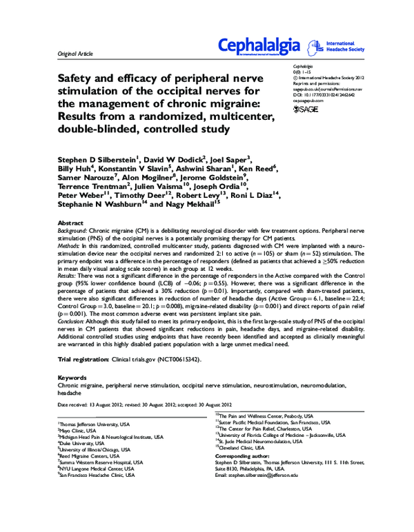 (PDF) Safety and efficacy of peripheral nerve stimulation of the ...