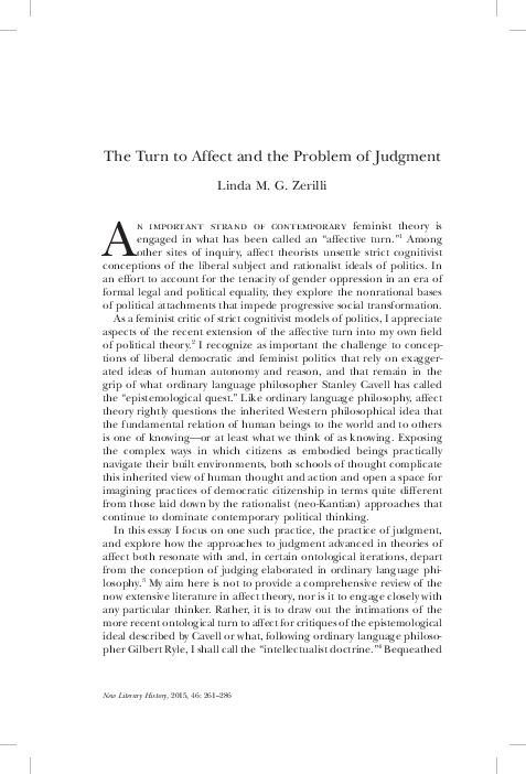 (PDF) The Turn to Affect and the Problem of Judgment