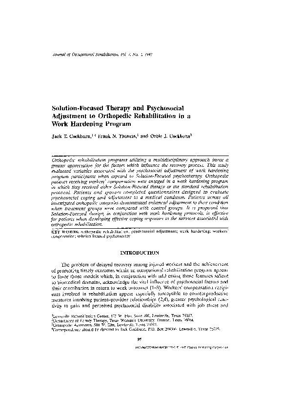 (PDF) Solution-Focused Therapy and Psychosocial Adjustment to ...