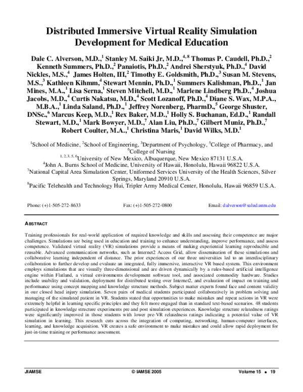 (PDF) Distributed Immersive Virtual Reality Simulation Development for ...