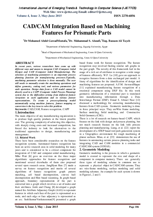 (PDF) CAD/CAM Integration Based on Machining Features for Prismatic Parts
