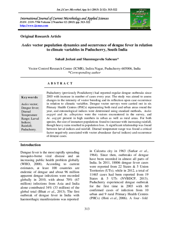 (PDF) Aedes vector population dynamics and occurrence of dengue fever ...