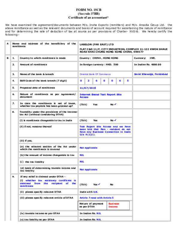 Form 15Cb Requirement : Form 15CA and 15CB of Income Tax – YBGFN