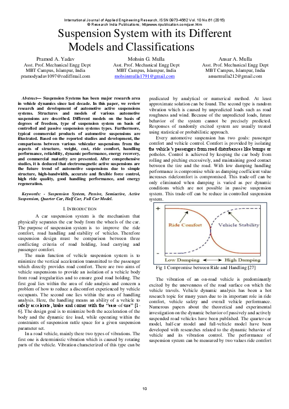 (PDF) Suspension System with its Different Models and Classifications