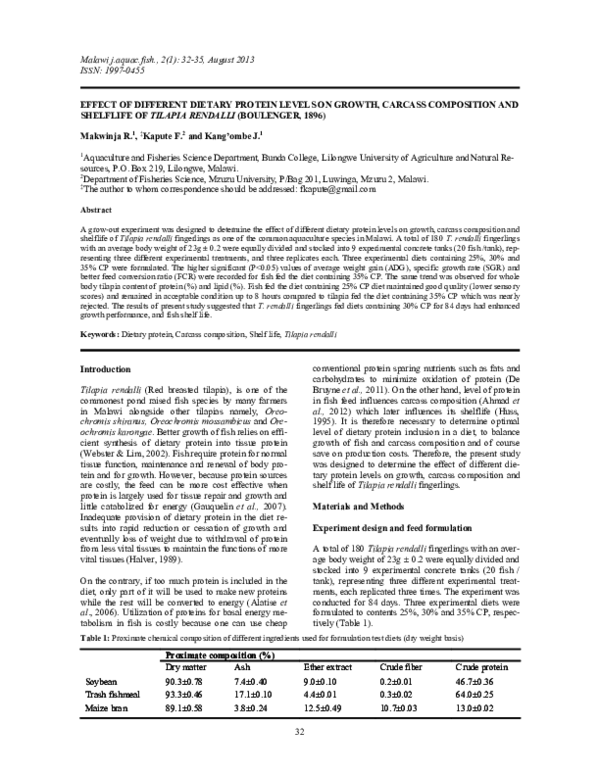 (PDF) Effect of Varying Dietary Protein Levels on Growth Performance ...