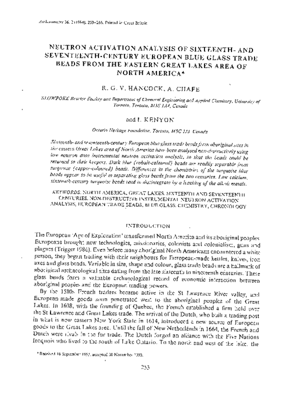 (PDF) Neutron activation analysis of sixteenth and seventeenth century